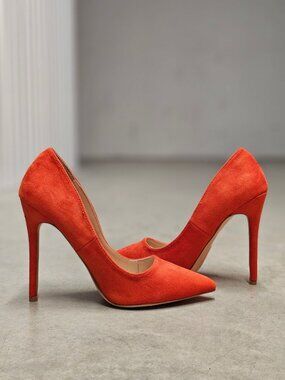 Orange Faux Suede Pointed-Toe Stiletto Heels Womens